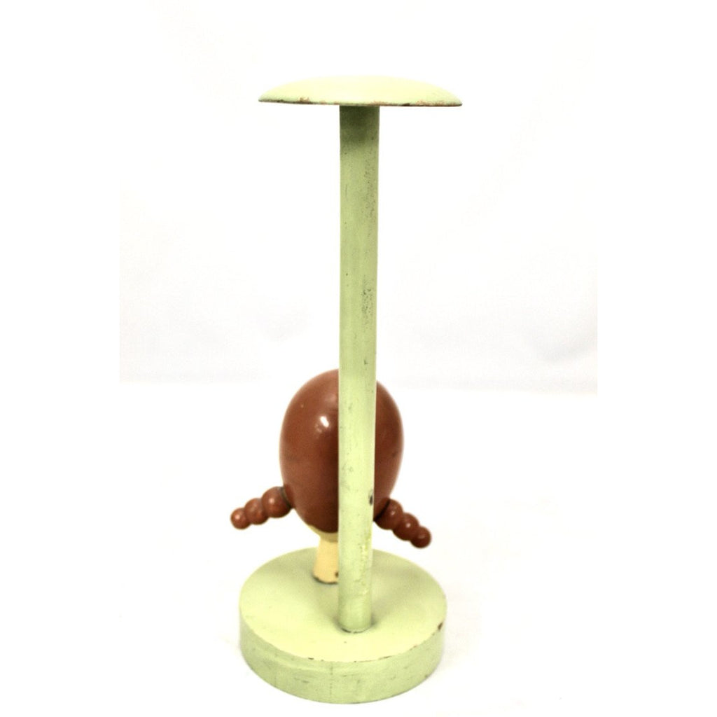 Rare Vintage Hat Stand Wooden Girl with PigTails 1940s Green New Arrivals The Best Vintage Clothing