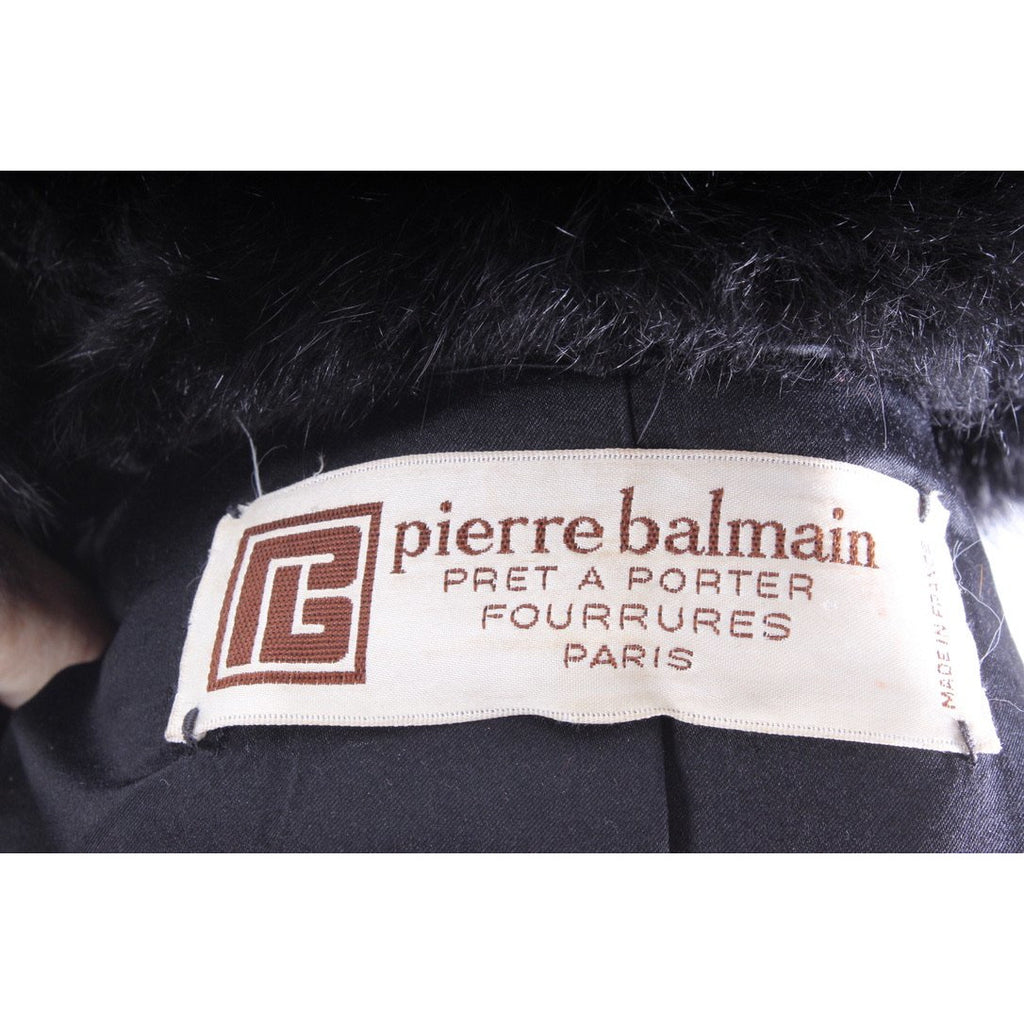 VTG 1970s Pierre Balmain Astrakhan Fur Coat w/ Belt Jet Black Luxury Paris Label coat Balmain