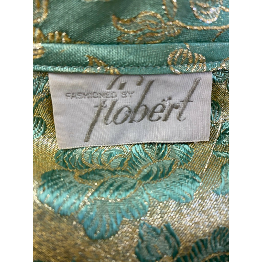 60's FLOBERT Rockabilly Lounge Set Long Robe/Cigarette Pants Green Gold Brocade New Arrivals The Best Vintage Clothing