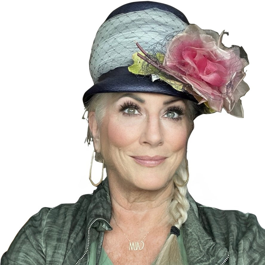 Vintage Womens Hat Mr. M Garden Party Blue Straw Huge Silk Roses 1950s O/S Hats The Best Vintage Clothing