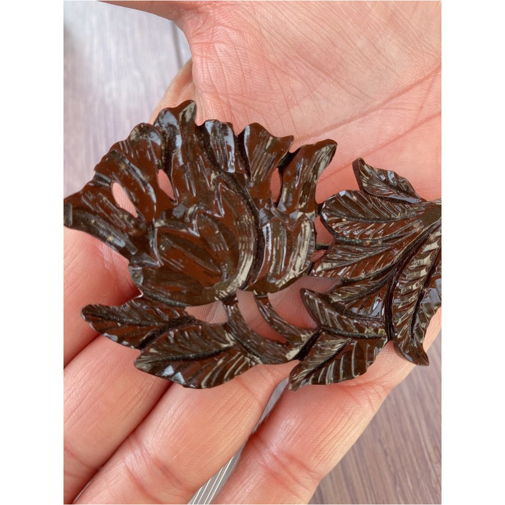 Vintage Carved Celluloid Brooch Unusual Brown Flower 1930s On Sale The Best Vintage Clothing