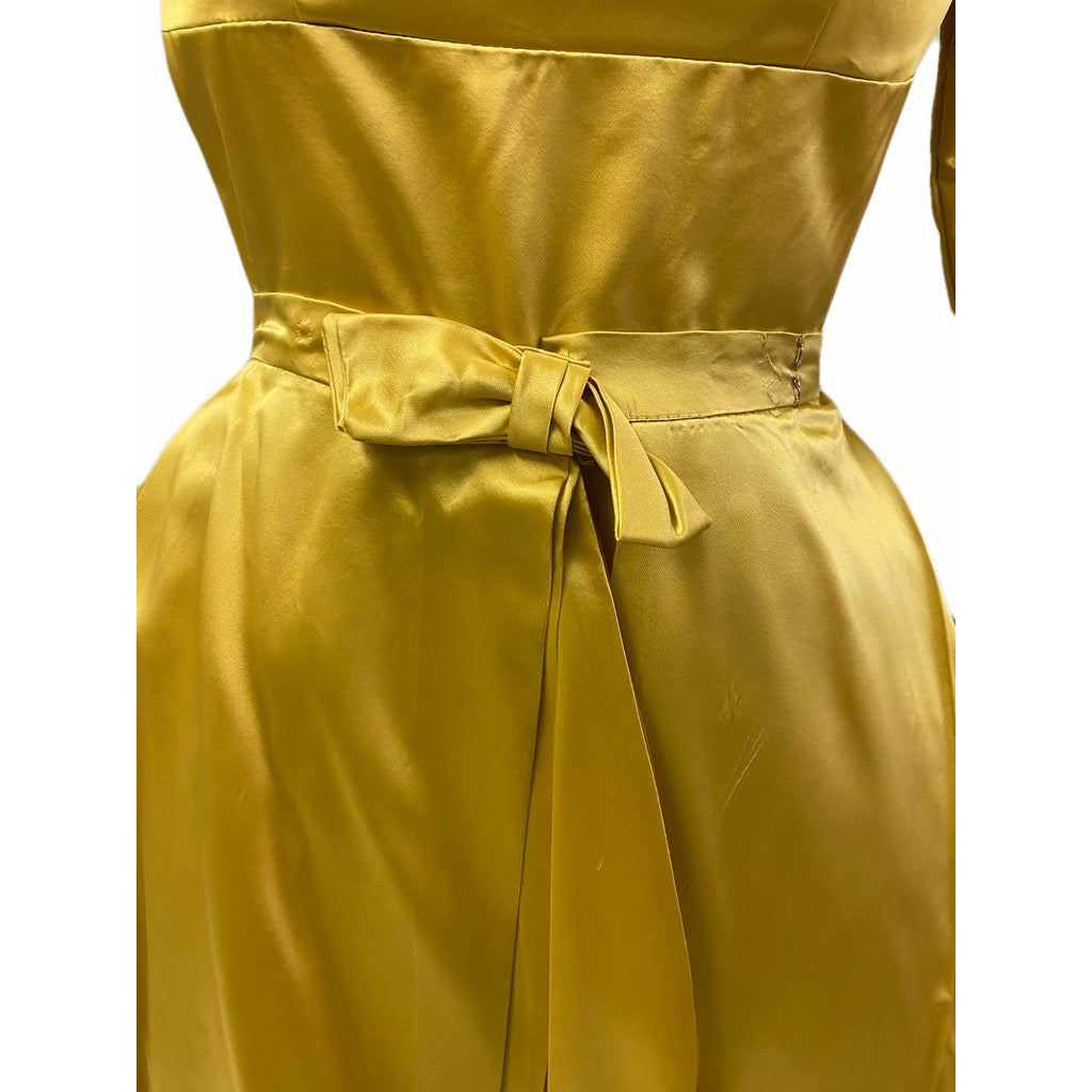 Vintage 1960s Gold Satin Taffeta Cocktail Dress + Detachable Long Skirt XS Dresses The Best Vintage Clothing