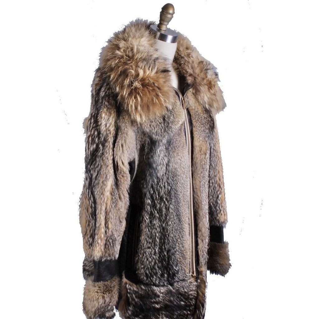 Mens Vintage 1970s Coyote Fur & Leather Parka Coat Jacket M/L Outrageous! The Best Vintage Clothing