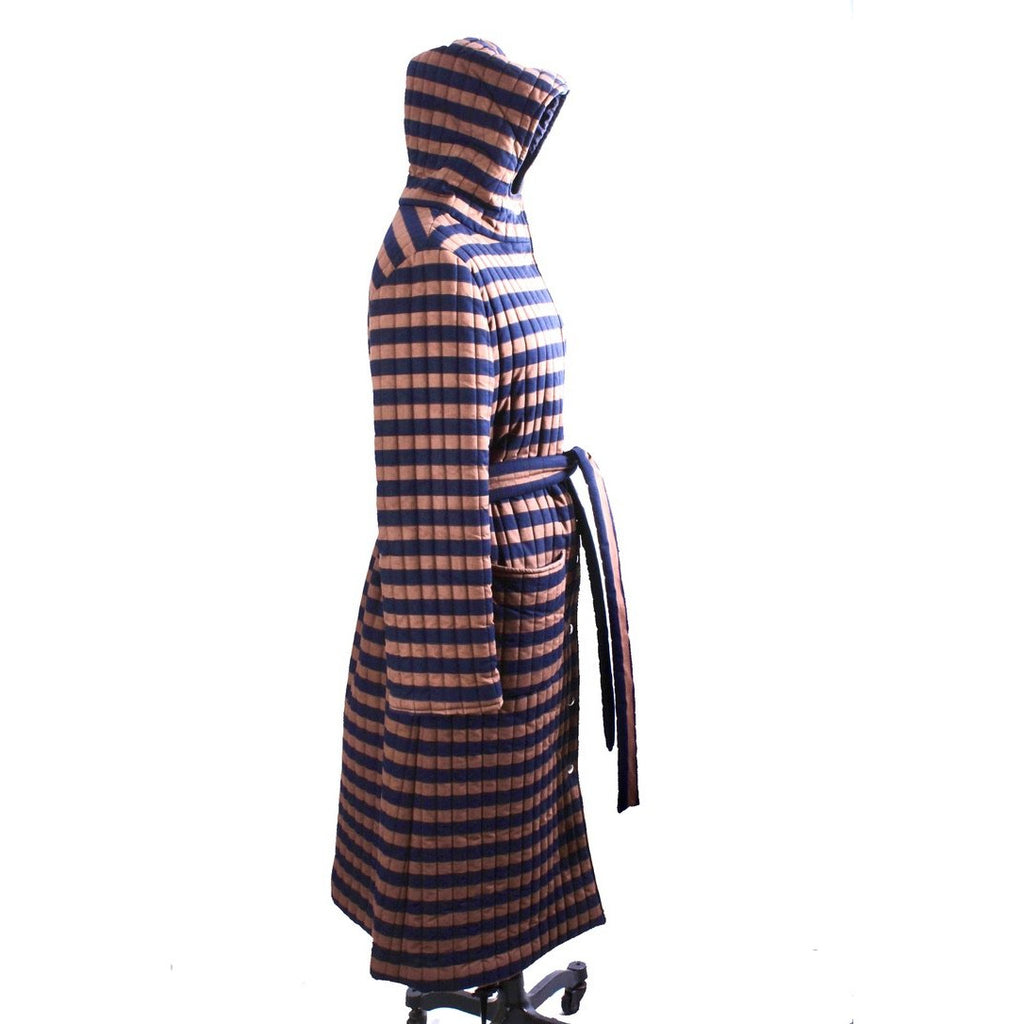 Vintage 1970s Vuokko Suomi Finland Striped Cotton Quilted Coat Snap Front Mod EU 44 M L marimekko Vuokko