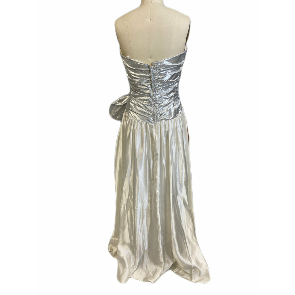 Vtg Nadine 70s Prom Queen Strapless Metallic Silver/White NWT S Maxi Elegant The Best Vintage Clothing