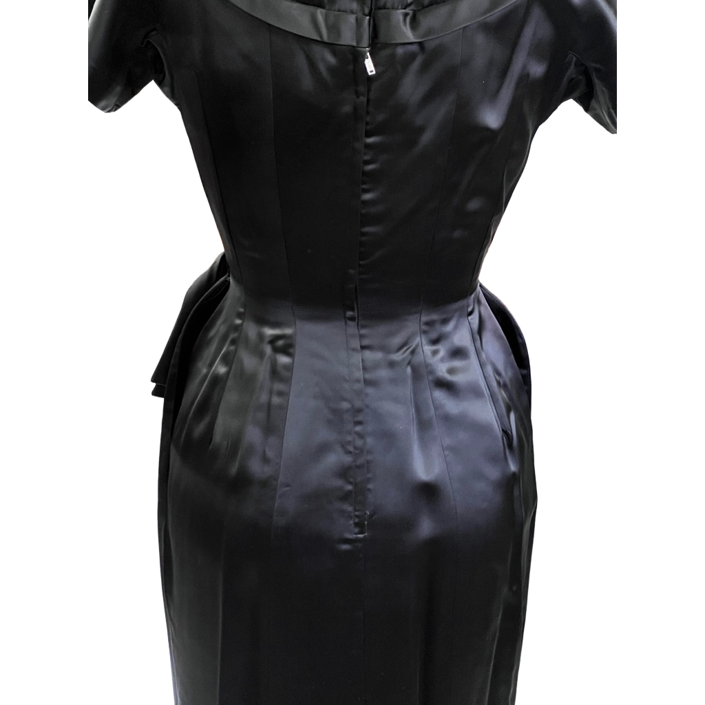 VTG GiGi Young Wiggle Dress LBD 1950s MCM Black Rayon Satin Small Cocktail Evening dresses GiGi Young
