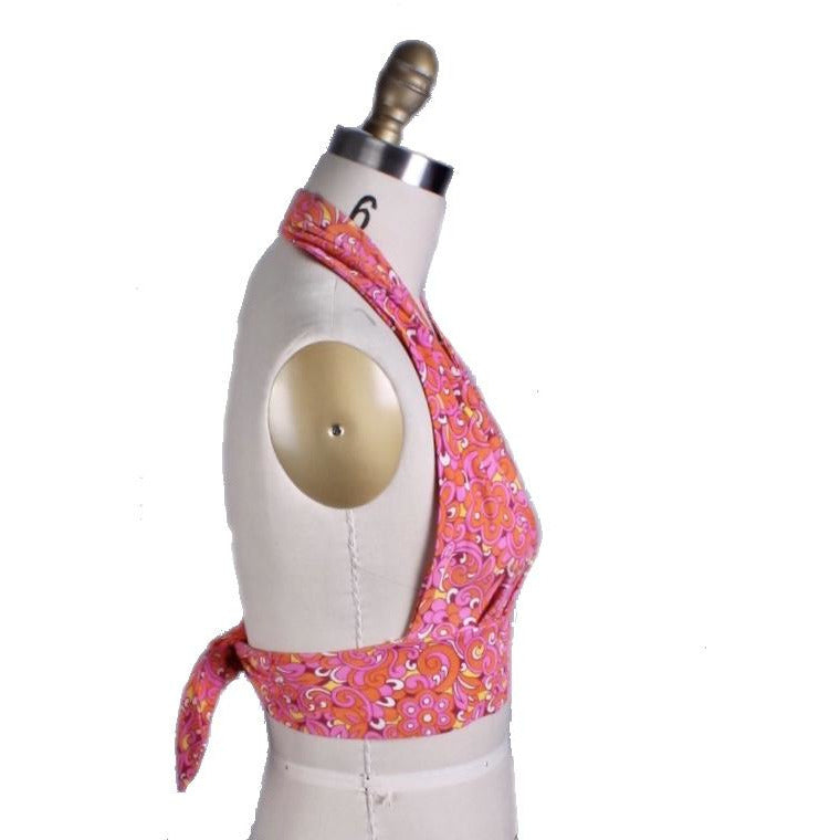 Vintage Halter Top Hot Pink Print Womens Xs/S1970s top The Best Vintage Clothing