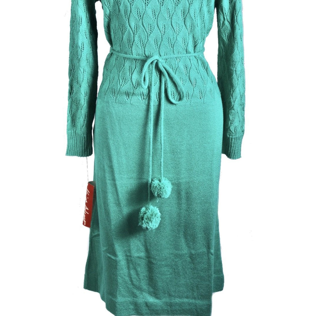 Vintage Green Sweater Dress Keith Adams Womens Large 16 Shell Stitch NWT Acrylic Cart2cart The Best Vintage CLothing
