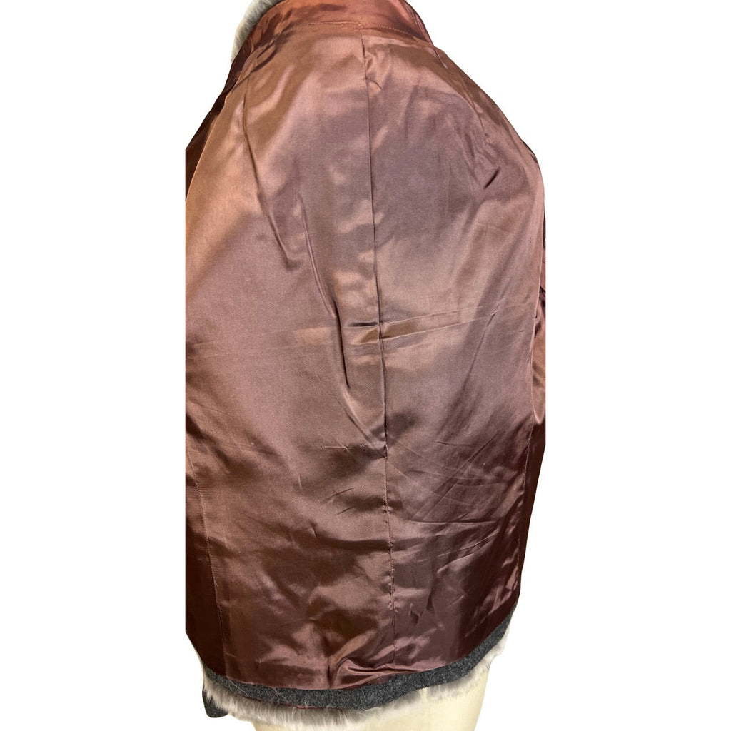 Vtg 1970s Boxy Charcoal Gray Wool Jacket Chinchilla Fur Trim Womens M coat The Best Vintage Clothing