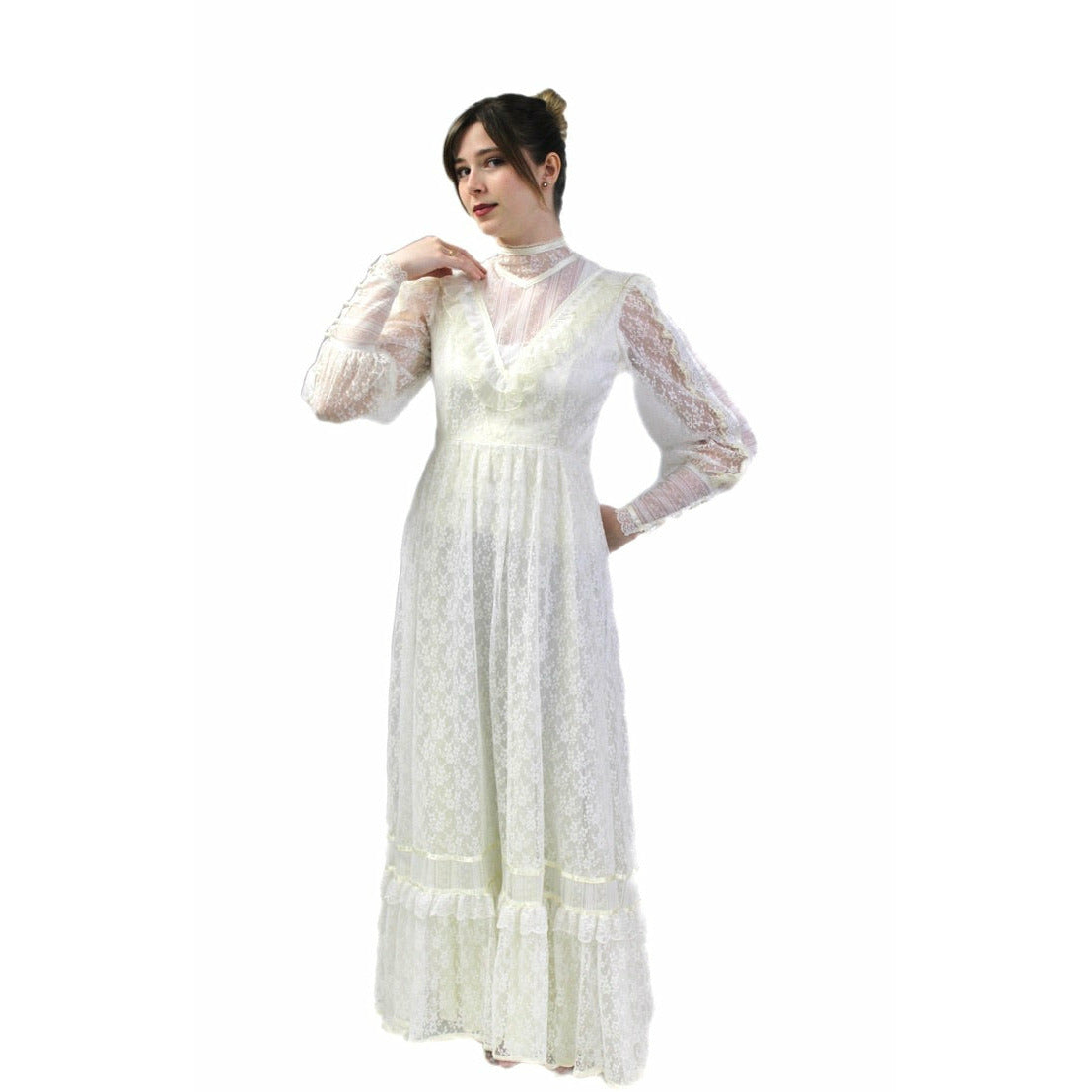 VTG 70s Jessica Mcclintock Gunne Sax White Floral Lace Wedding Dress S NWOT Dresses The Best Vintage Clothing