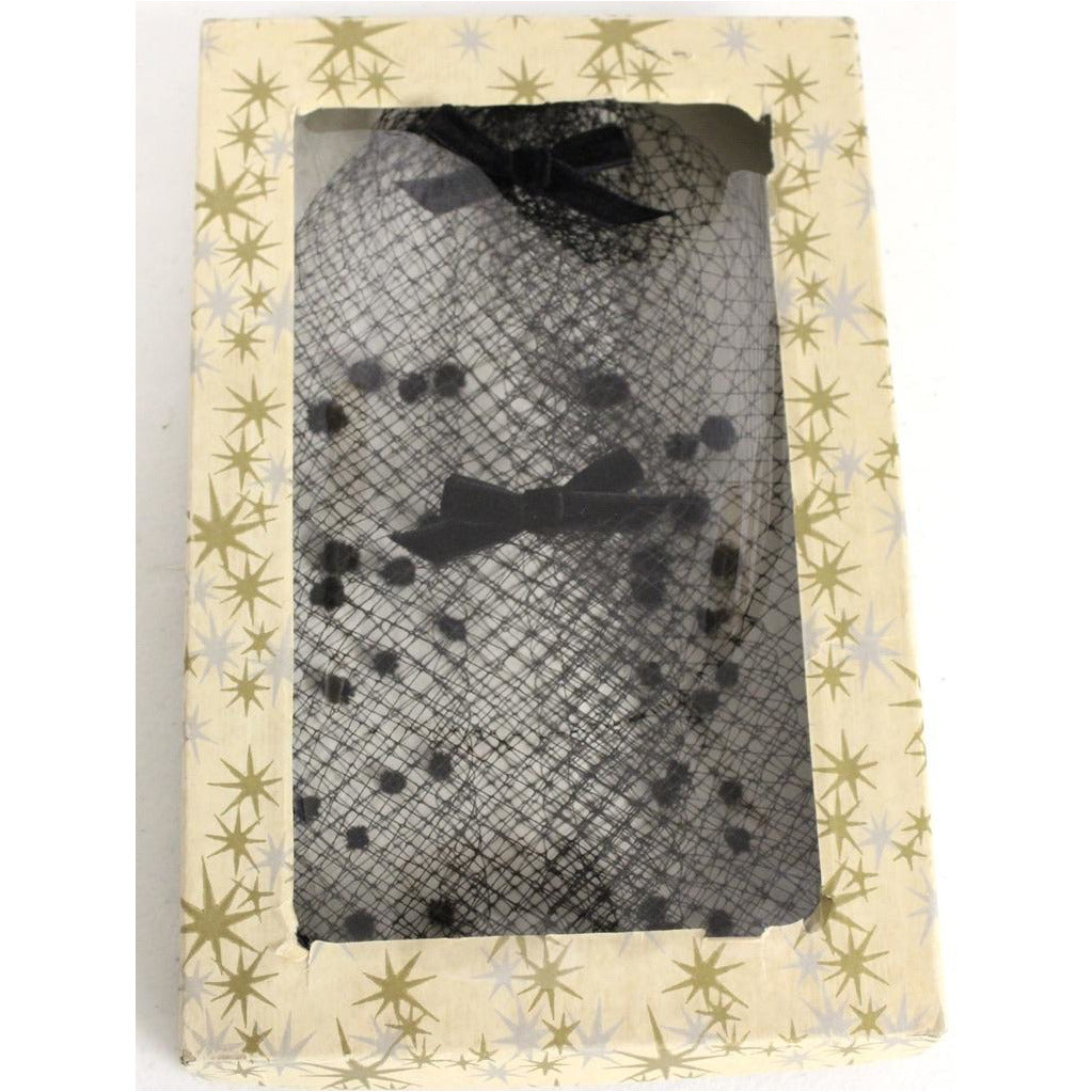Vintage Whimsey Hat Black w/ Velvet & Veil NIB 1950s Chenille Dots Cocktail Hats,New Arrivals The Best Vintage Clothing