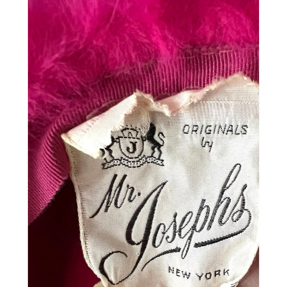 Vintage Mr. Josephs Pillbox Hat Hot Pink Mousse w/ Rhinestones 50s-60s Hats The Best Vintage Clothing