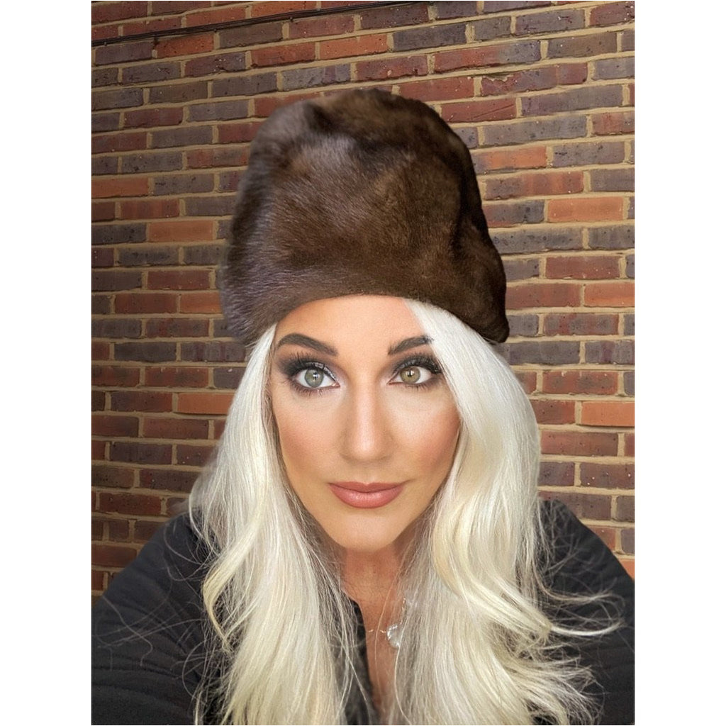 Vintage Mink Fur Hat Dark Brown Amrose New York 21 3/4" Cool Shape Near Mint 1960s Accessories The Best Vintage Clothing