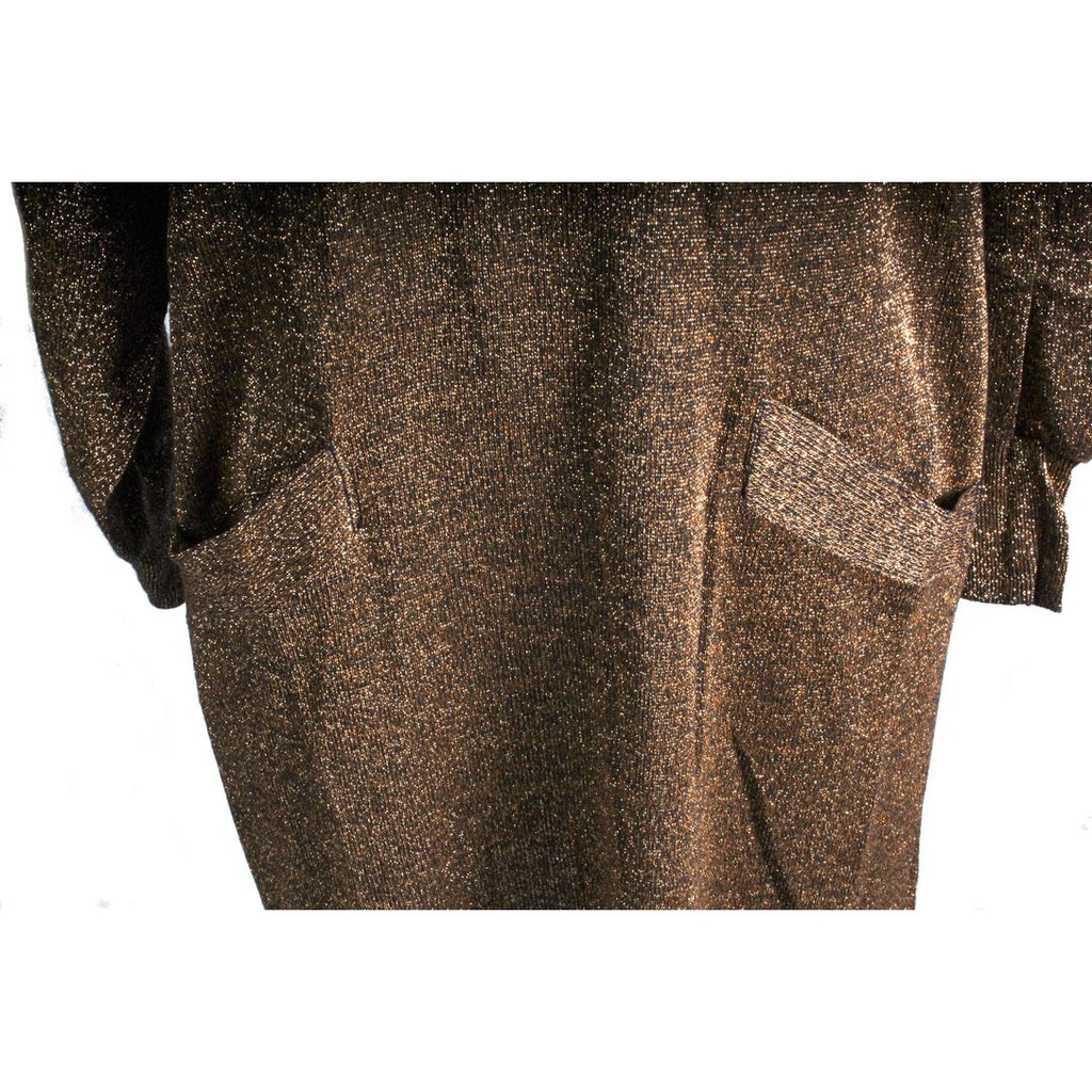 NWT 1980s Ned Gould Gold Metallic Knit Sack Dress Disco Glam Studio 54 M/L dress Ned Gould