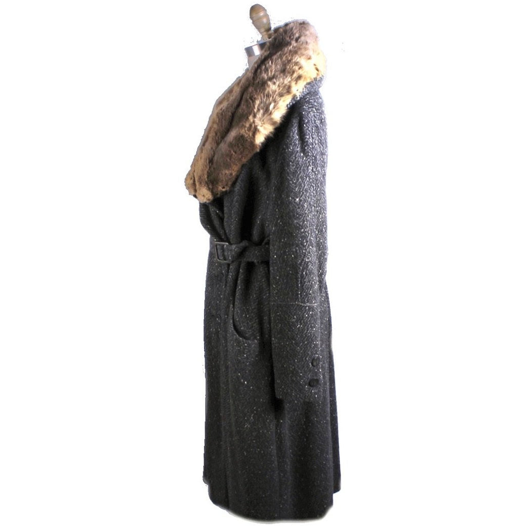 Womens 1920s Art Deco Coat Downton Miss Fisher Heavy Tweed Large Fur Trimmed The Best Vintage Clothing