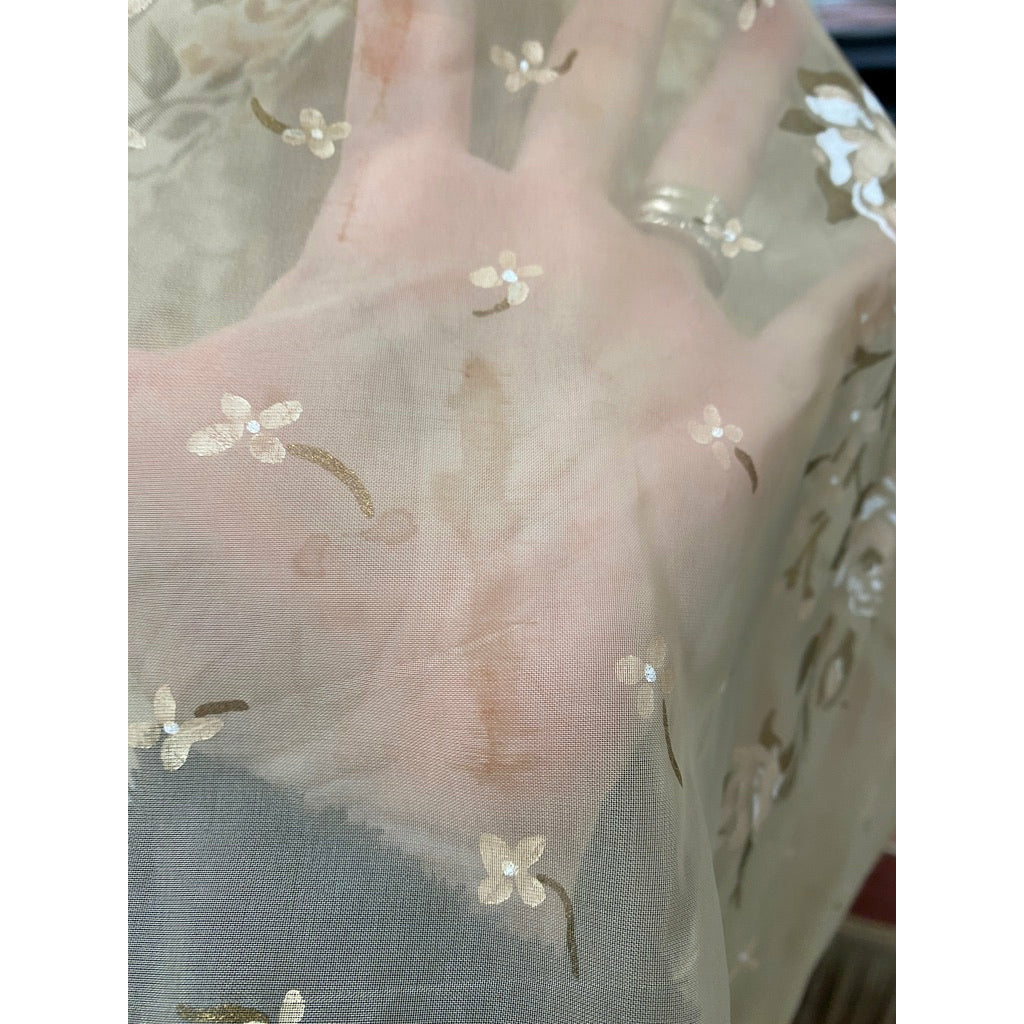 VTG Dress 50s Sheer Nylon Overlay Full Skirt Day/Party Gold White Hand Painted S Dresses The Best Vintage Clothing