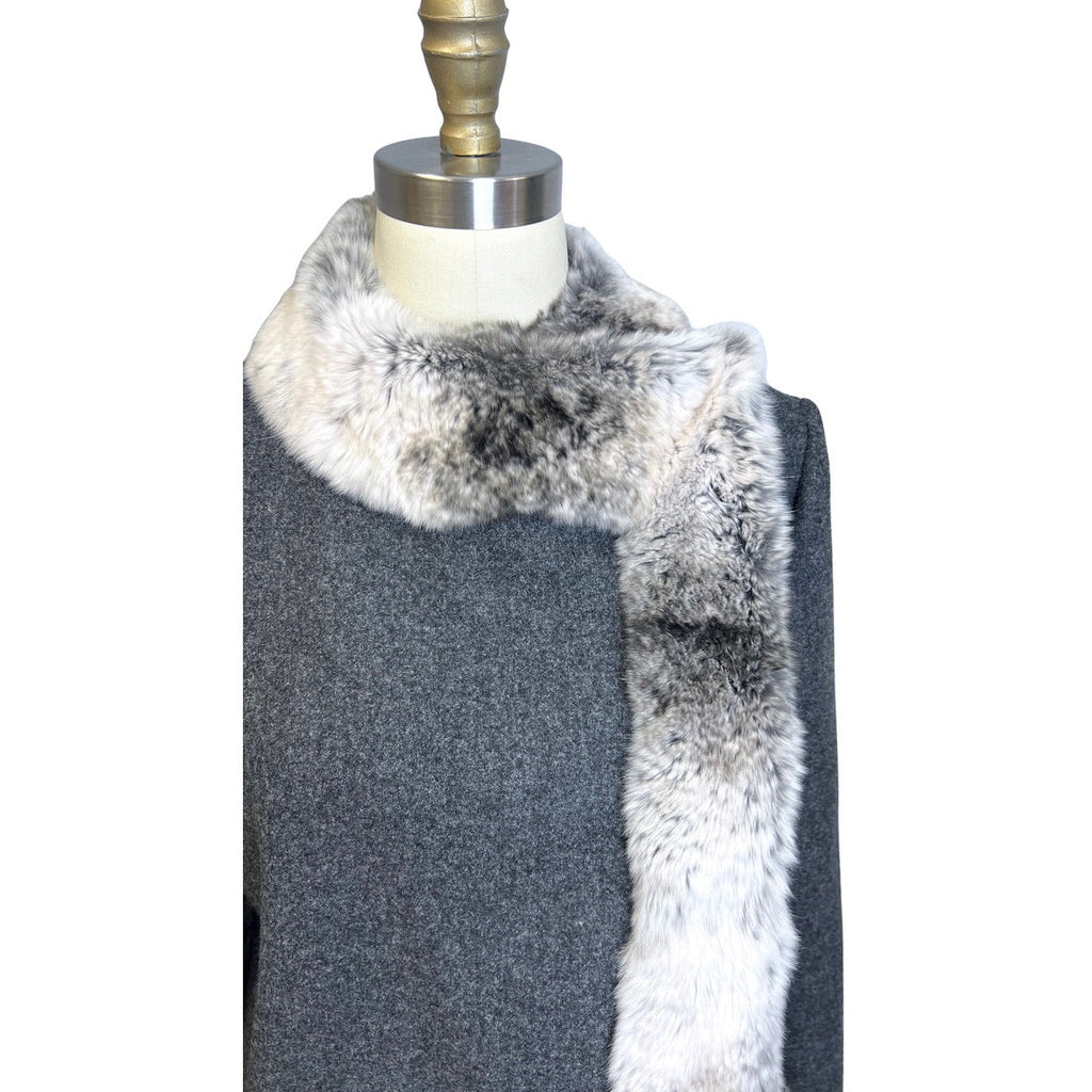 Vtg 1970s Boxy Charcoal Gray Wool Jacket Chinchilla Fur Trim Womens M coat The Best Vintage Clothing