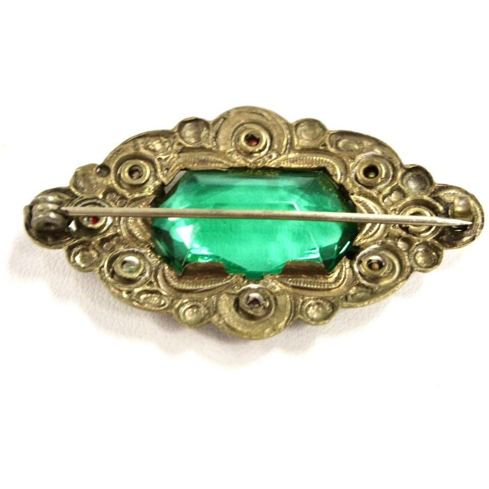 Antique Bronze Victorian Pin Faux Emerald Colorful Pin Brooch 1900 Brooch The Best Vintage Clothing