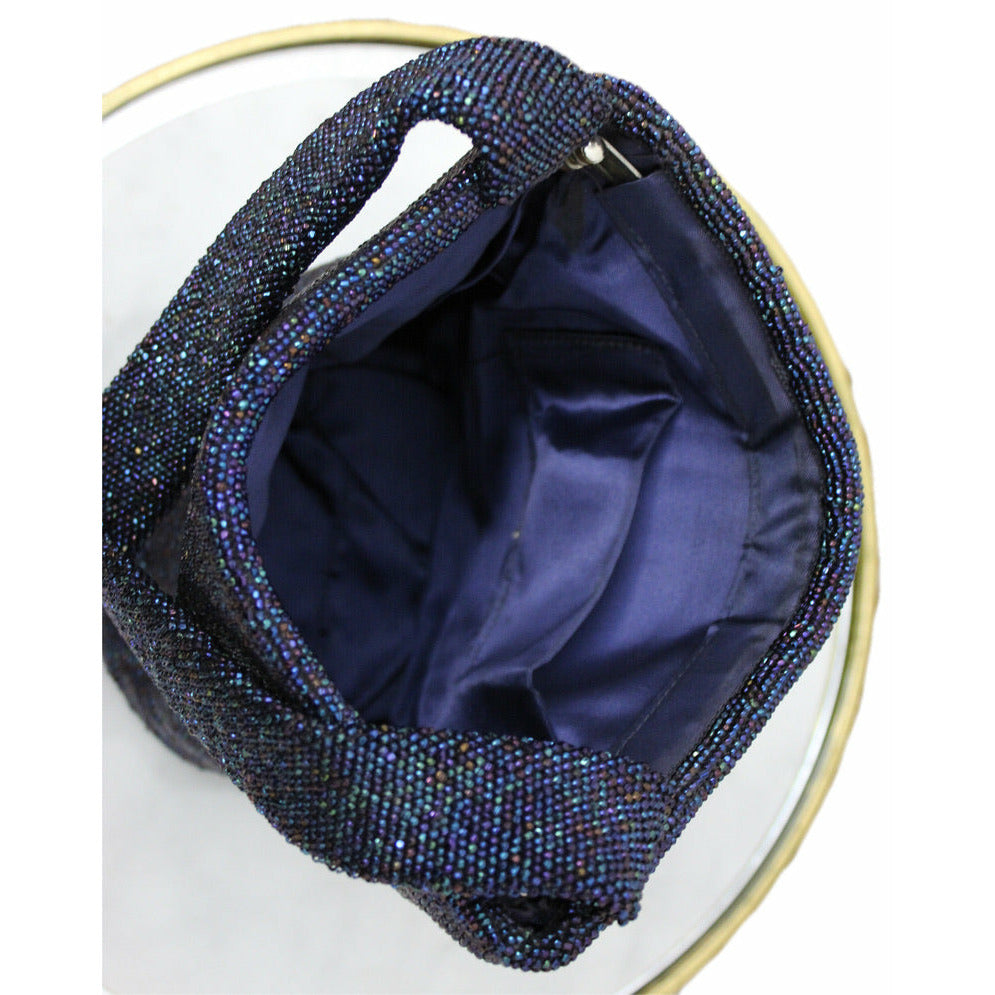 Vintage Purse Midnite Blue Carnival Glass Beads Roundish Box Bag Style 40s purse The Best Vintage Clothing