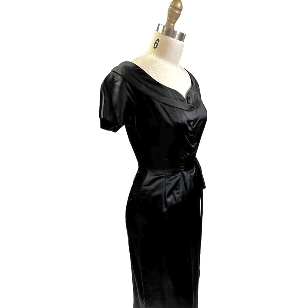 VTG GiGi Young Wiggle Dress LBD 1950s MCM Black Rayon Satin Small Cocktail Evening dresses GiGi Young