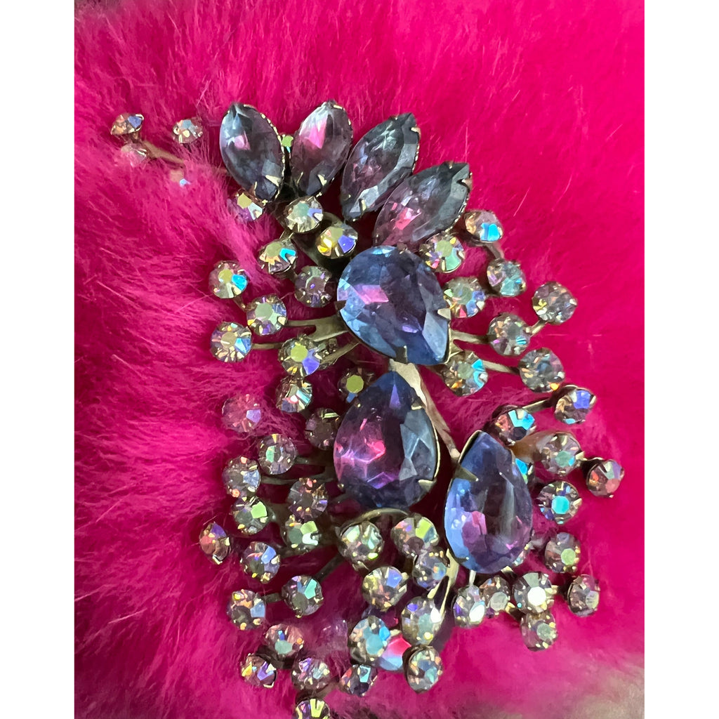 Vintage Mr. Josephs Pillbox Hat Hot Pink Mousse w/ Rhinestones 50s-60s Hats The Best Vintage Clothing