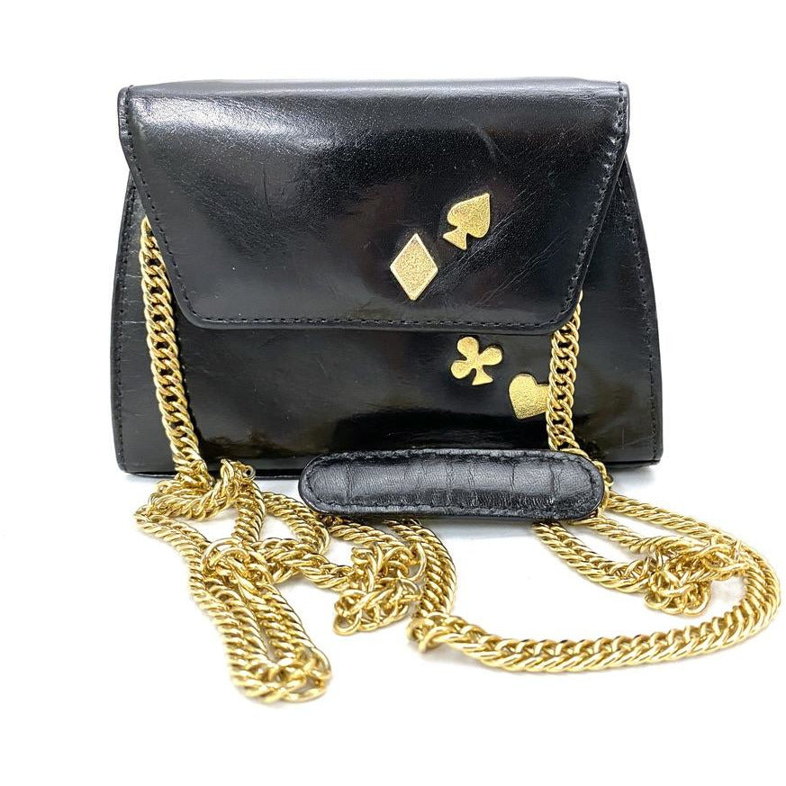 Albert Nipon Vintage Black Leather Card Suits Purse Crossbody heart Retro Spade New Arrivals The Best Vintage Clothing