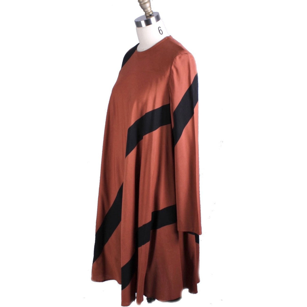 Vintage 1970s Vuokko Designer Iconic Tent Dress Black Cinnamon Stripes 40 M marimekko The Best Vintage Clothing