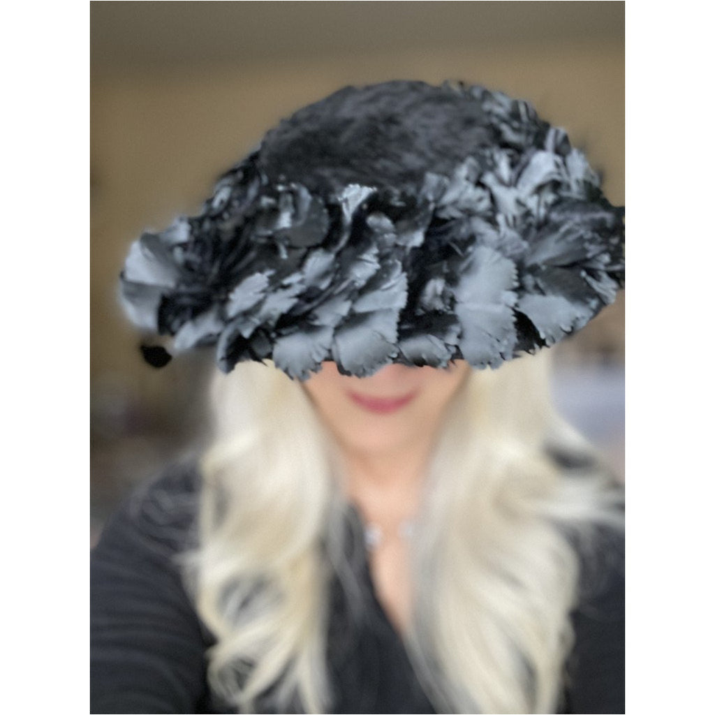 Vintage Lucila Mendez Exclusive Black Feather Saucer Hat 1950s Stunning Marvelous Maisel Church The Best Vintage Clothing