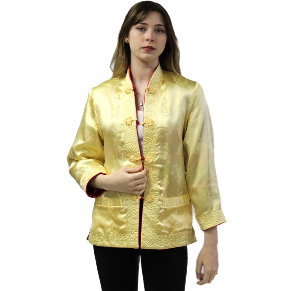 Vintage Pink/Yellow Satin Reversible Damask Jacket 1950s S/M Japan coat The Best Vintage Clothing