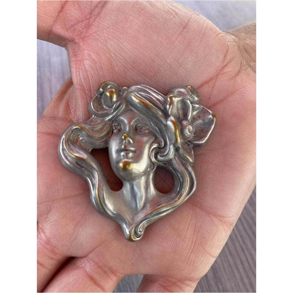 Antique Repoussé Brooch Unger Bros. Art Nouveau Ladies Figural Floral Silver Plated Jewelry The Best Vintage Clothing