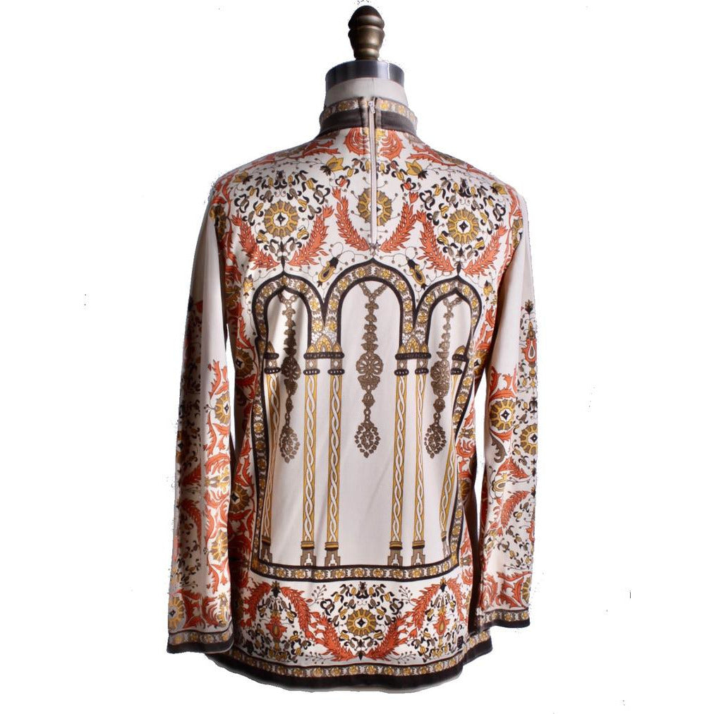 VTG Mod Top retro 1970's Nylon Stretch Orange Gold Brown Women M Astronauts Wives New Arrivals The Best Vintage Clothing