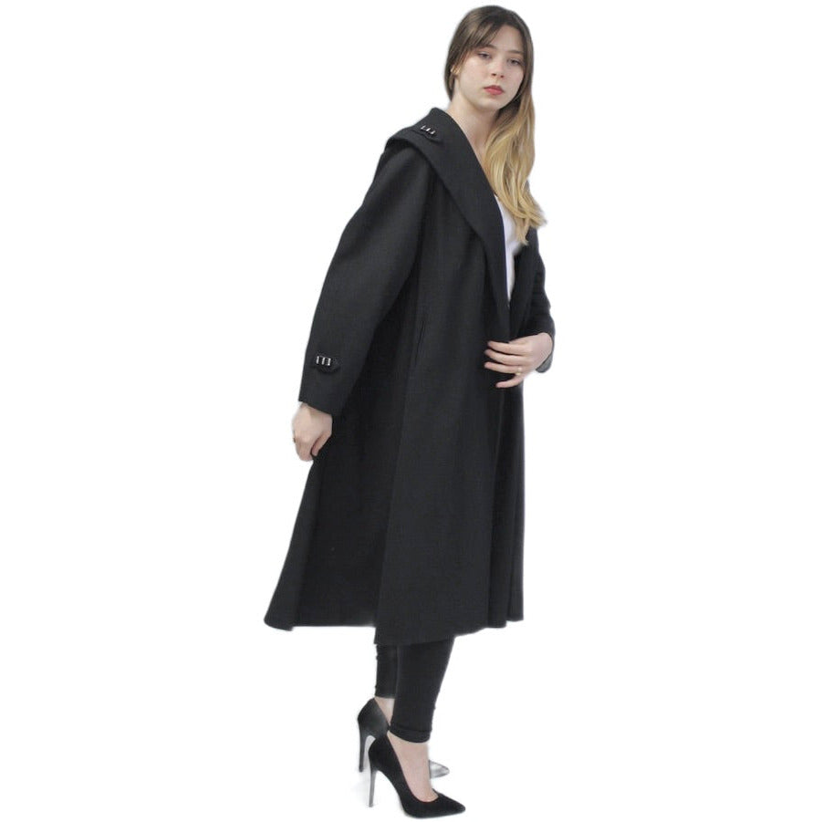 Womens Black Wool Swing Coat 1940s 1950s M-L Fab Bakelite Ornaments Morris coat The Best Vintage Clothing