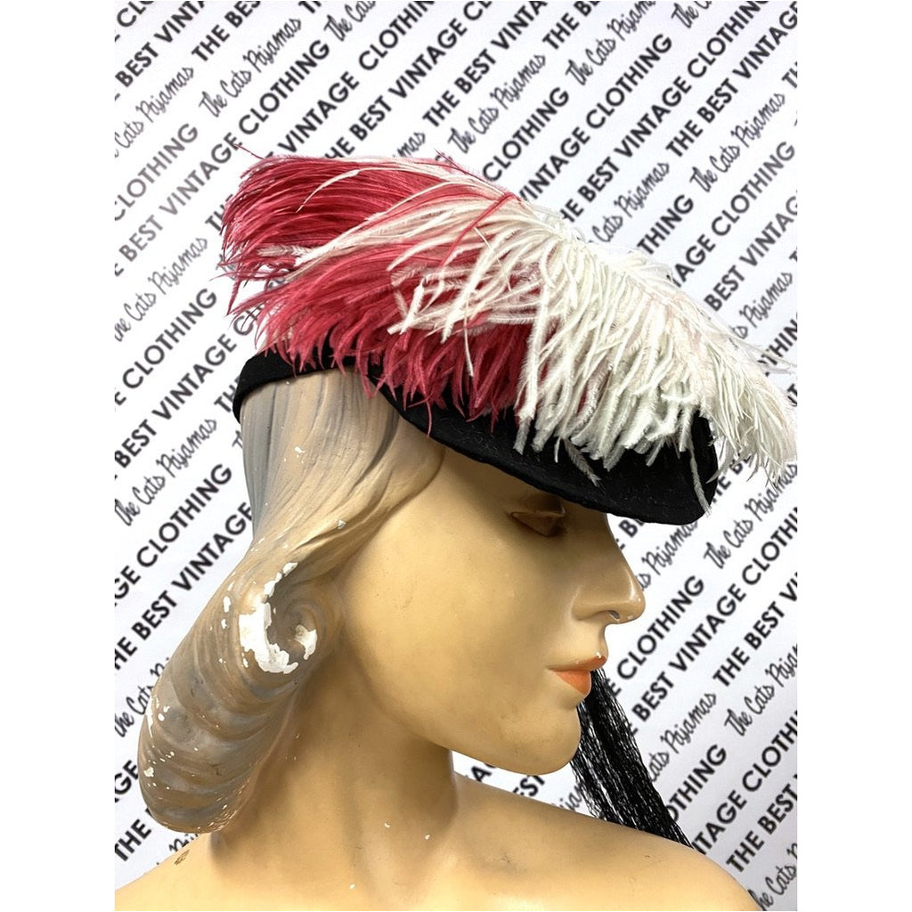 VTG Hattie Carnegie Hat Fascinator Pink White Feathers 1940s Doll Hat O/S The Best Vintage Clothing