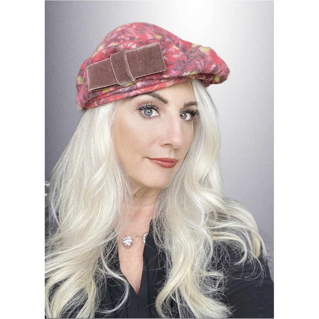 Vintage Ladies Hat Asymmetrical Printed Velvet Salmon Tones 1950S Hats The Best Vintage Clothing