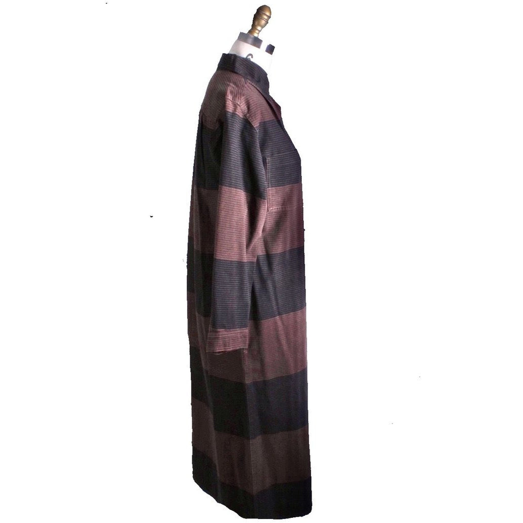 Vintage Vuokko Column Dress Cotton Black Brown Stripes Late 1970s XS/S marimekko The Best Vintage Clothing