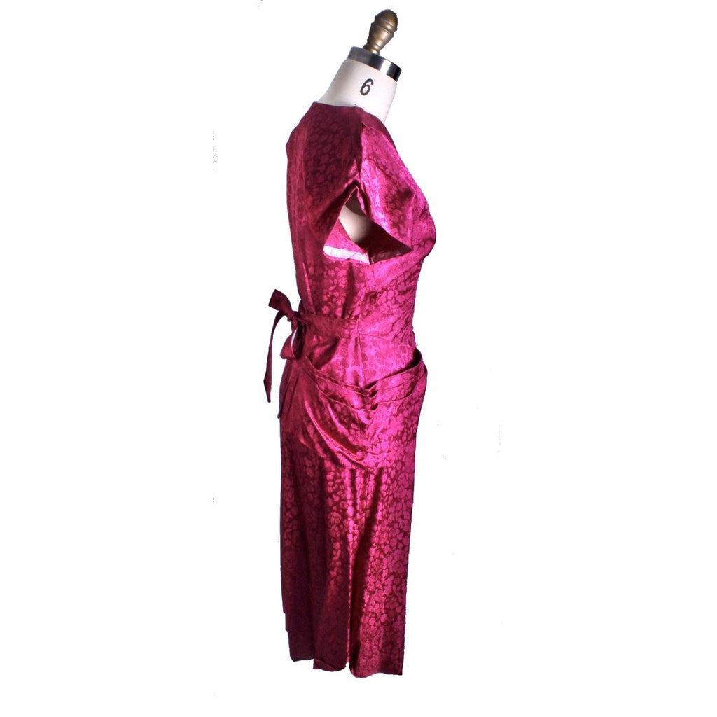 Vintage 1940s Dress Deep Fuchsia Damask WW2 Womens Sz S/M Hip Drapes Women's,New Arrivals The Best Vintage Clothing