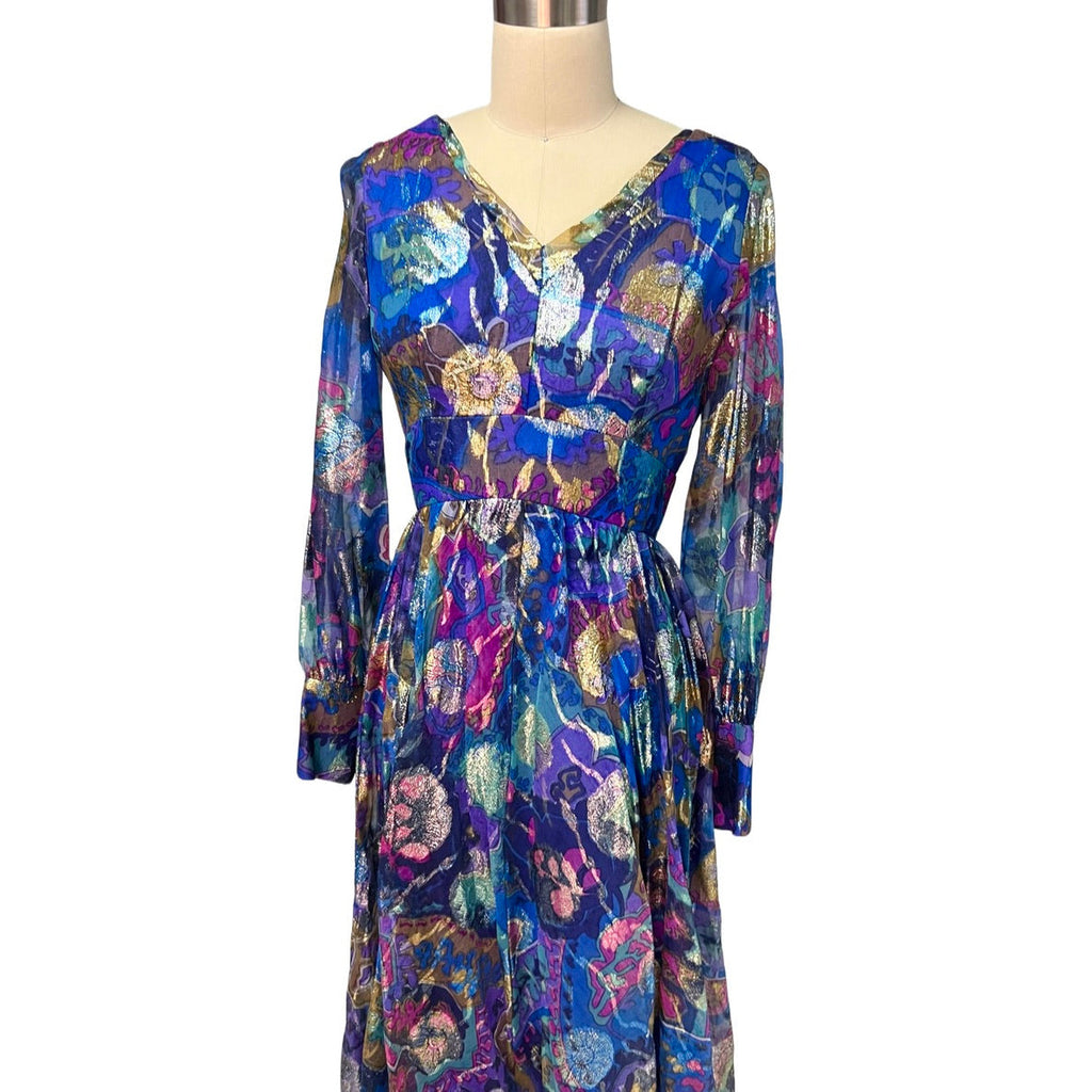 Vintage Metallic Silk Chiffon Designer Gown Hartley Westwood 1970S 34-30-36 1970s Cart2cart Westwood