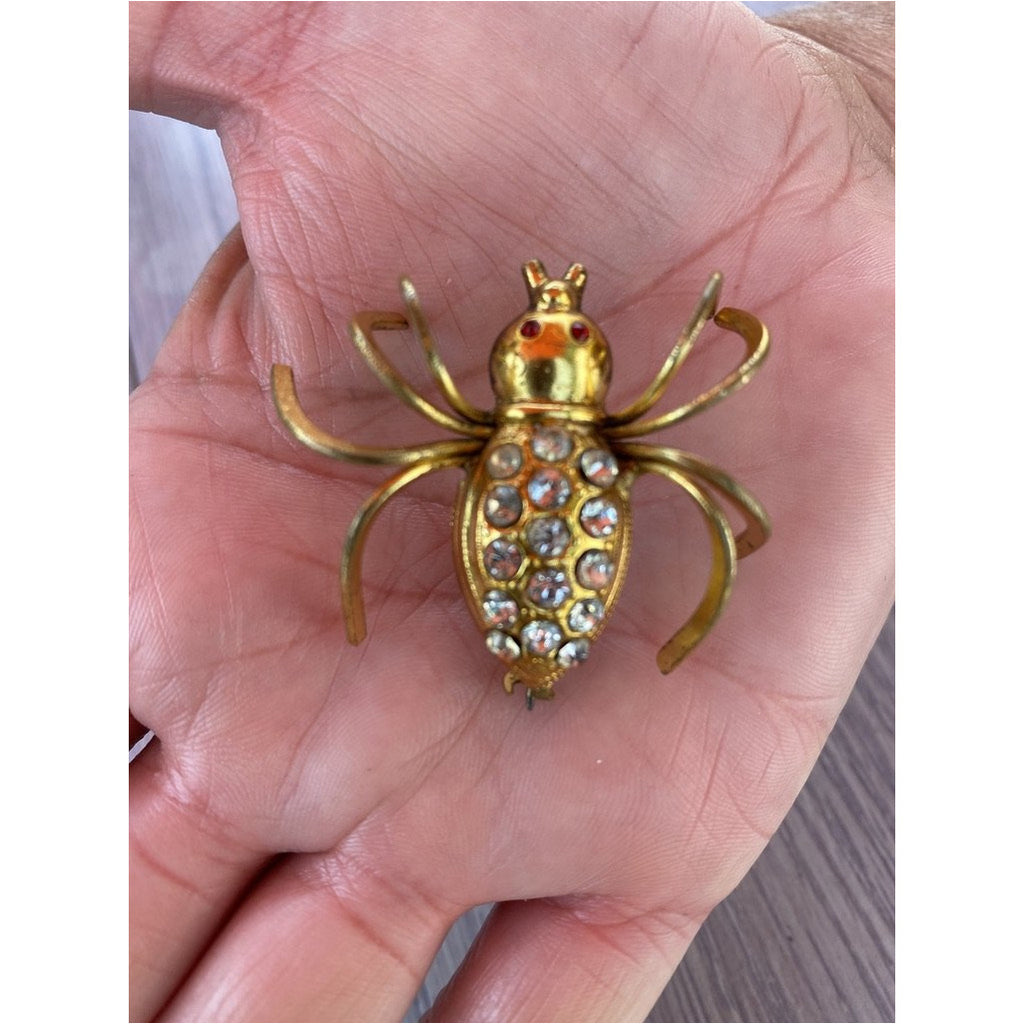Vintage Beetle Insect Bug Brooch w/ Rhinestones 1940s Large Jewelry,On Sale The Best Vintage Clothing