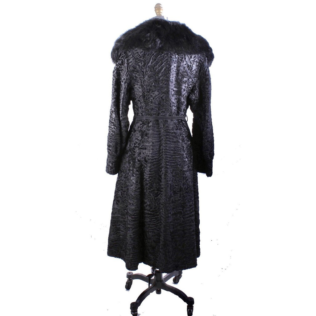 VTG 1970s Pierre Balmain Astrakhan Fur Coat w/ Belt Jet Black Luxury Paris Label coat Balmain