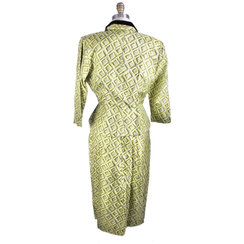 Vintage 1950s Silk Dress Wiggle MCM Roseweb Chartreuse/Black Dress & Jacket Size M NWOT suit The Best Vintage Clothing