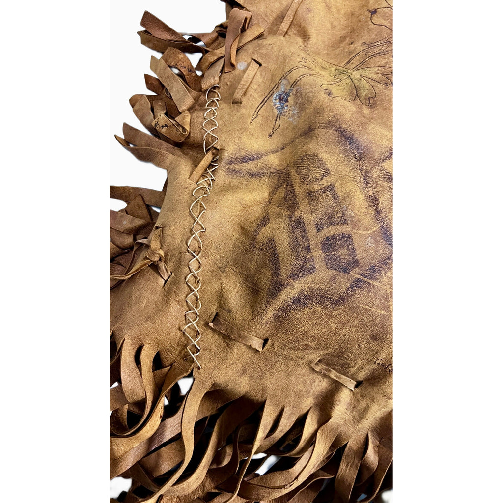 Antique Arts & Crafts Buckskin Pillow "Denver" Western Deco Hand Painted Fringed Collectibles The Best Vintage Clothing