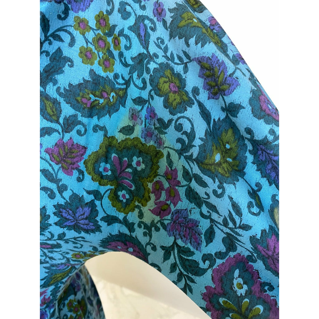 VTG R&K Original Dress 50s Polished Cotton Day/Party Blue Floral M/L Wide Waist Dresses The Best Vintage Clothing