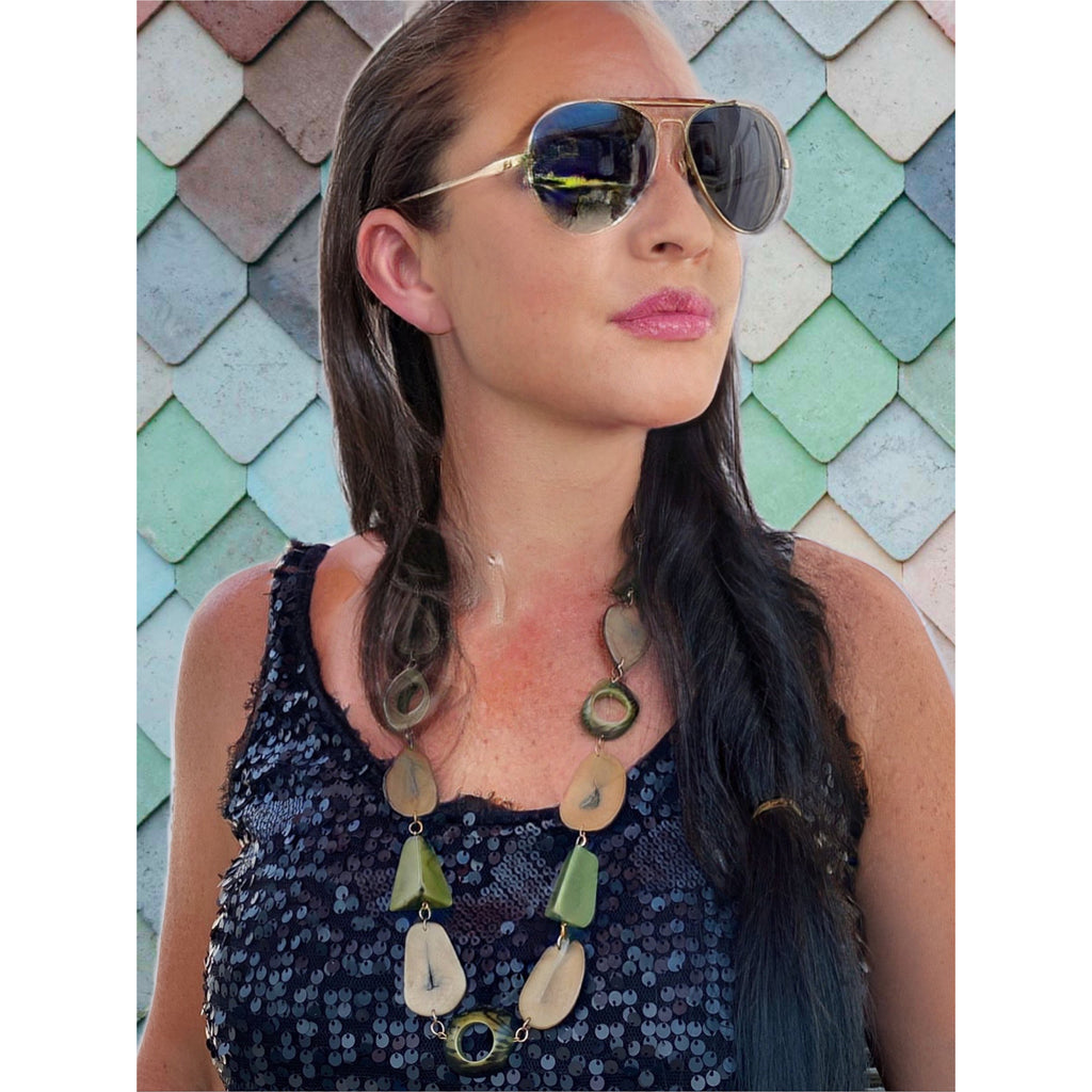 Vintage Necklace Robert Zentall Green Super Chunky Plastic 1970s 28" Jewelry Robert Zentall