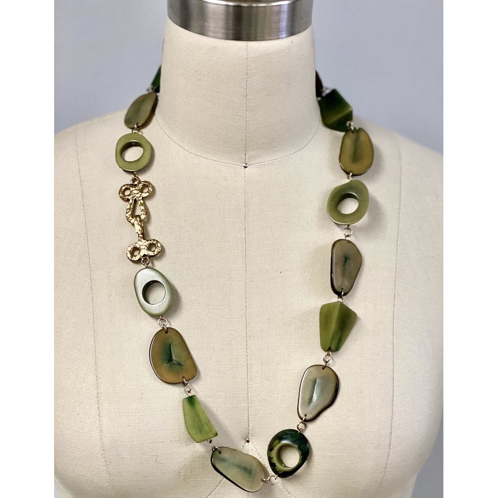 Vintage Necklace Robert Zentall Green Super Chunky Plastic 1970s 28" Jewelry Robert Zentall