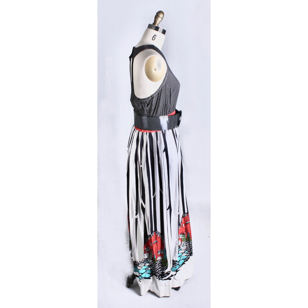 Fun Sundress Maxi Hansel & Gretel Fairy Tale Print 1970s Cotton Leisure Lovers dress The Best Vintage Clothing