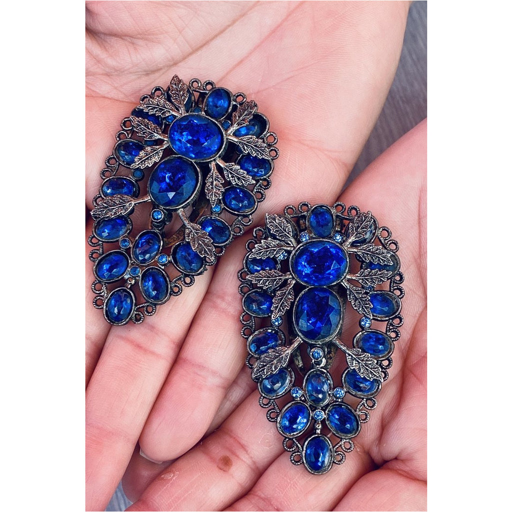 Vintage Teardrop Large Blue Stones Dress Clips 1930S Cart2cart The Best Vintage Clothing