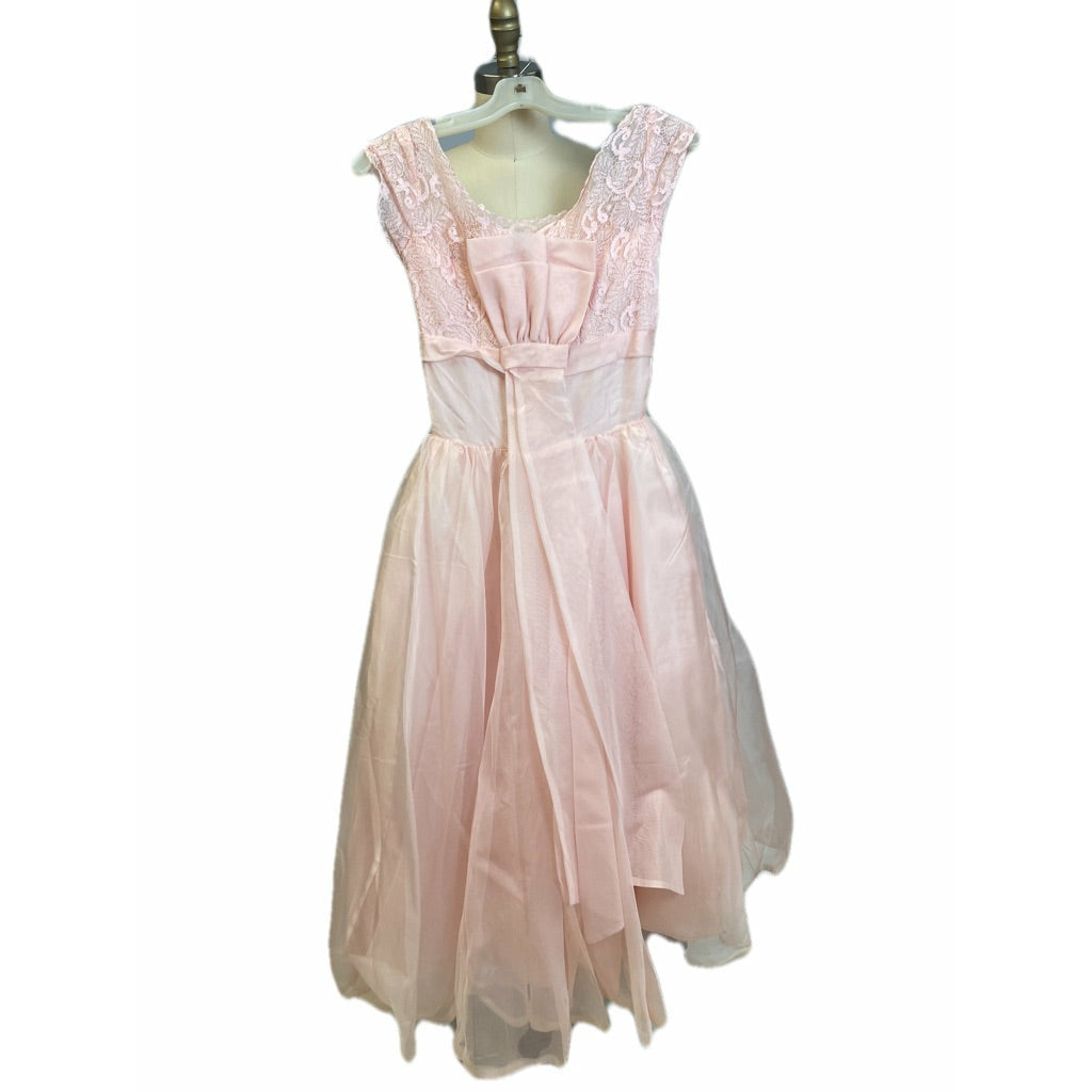 1950's Vintage Pink Dress Prom Party Full Skirt Rockabilly Nylon Sz XS Dresses The Best Vintage Clothing