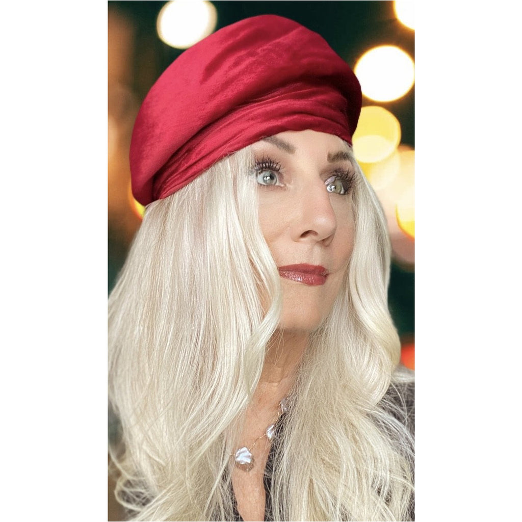 Red Velvet Vintage Turban Hat 1940s 22" Small Head The Best Vintage Clothing