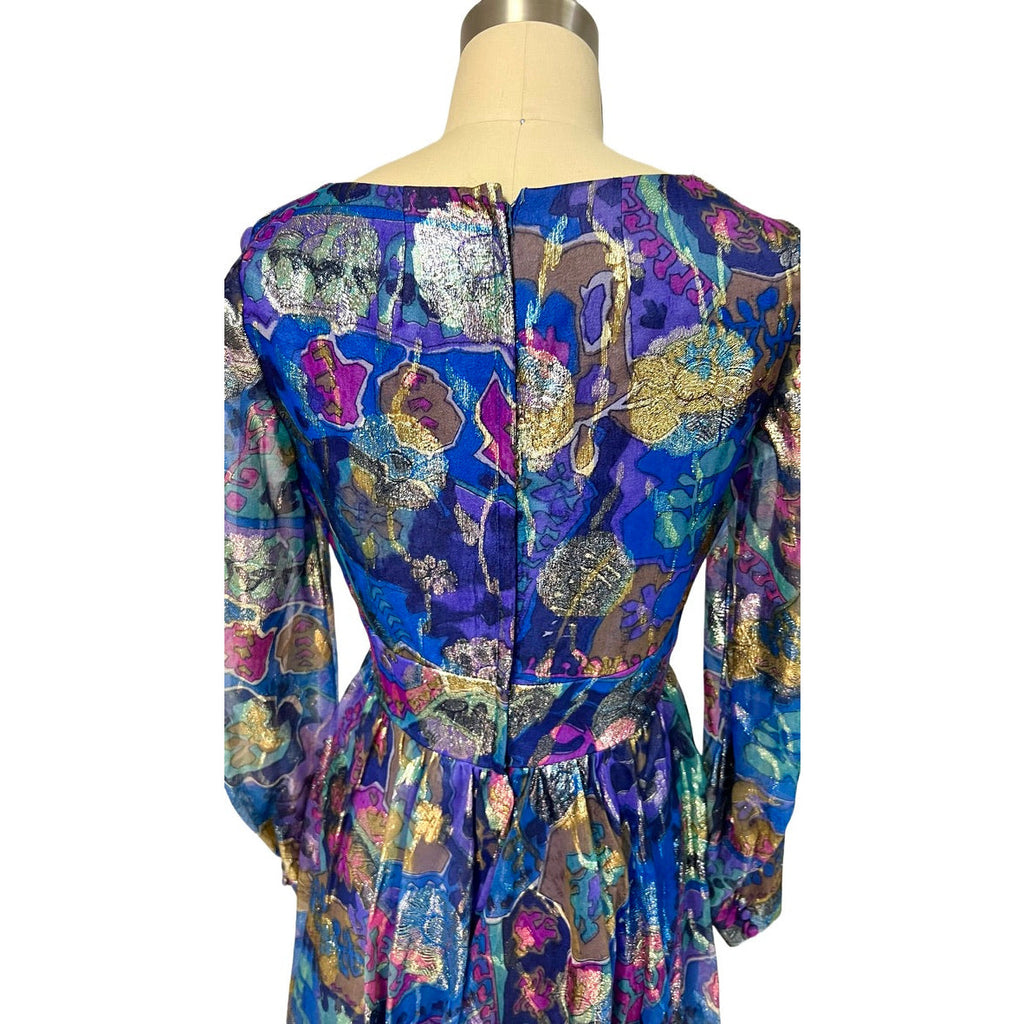 Vintage Metallic Silk Chiffon Designer Gown Hartley Westwood 1970S 34-30-36 1970s Cart2cart Westwood