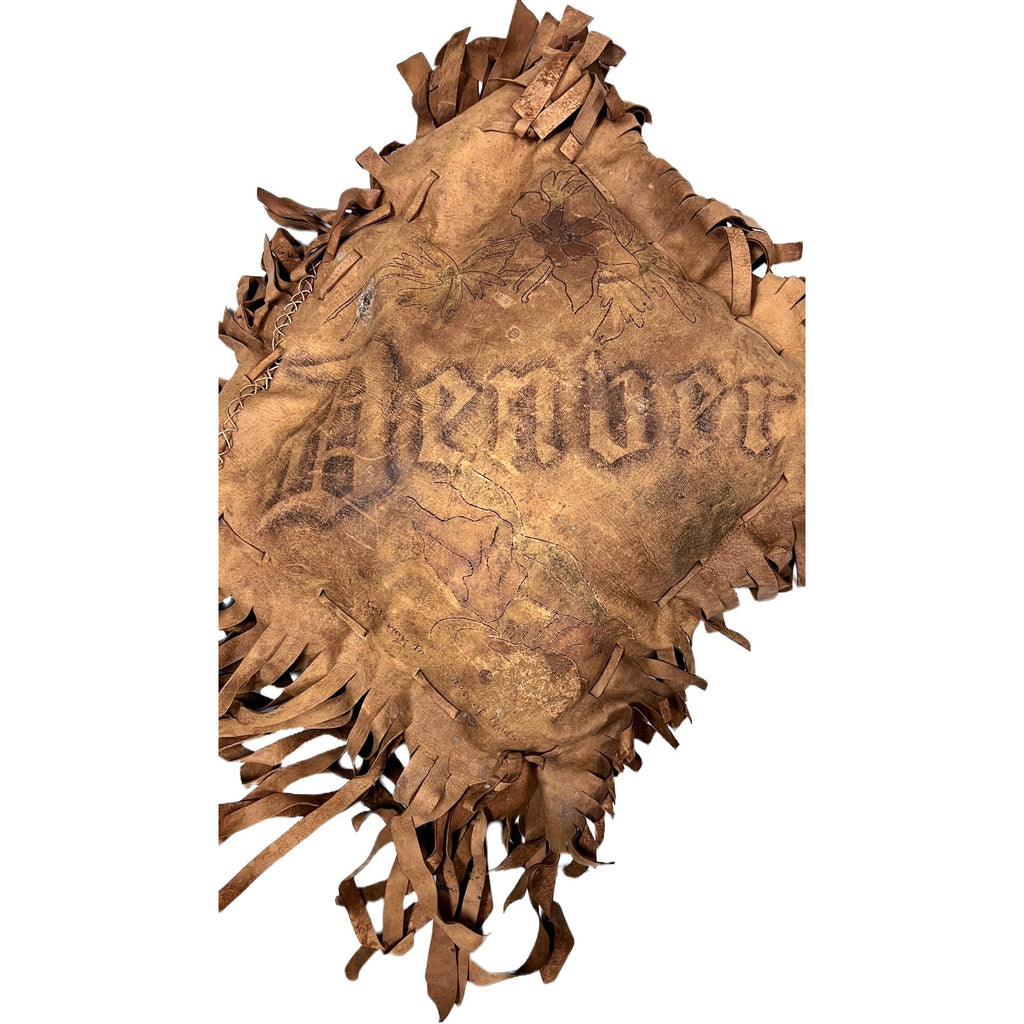 Antique Arts & Crafts Buckskin Pillow "Denver" Western Deco Hand Painted Fringed Collectibles The Best Vintage Clothing